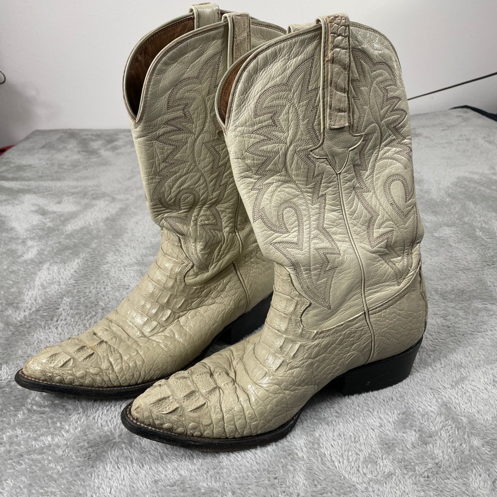 Montana Caiman Boots Mens 9.5 White Exotic Leather Western Cowboy Pointed Toe
